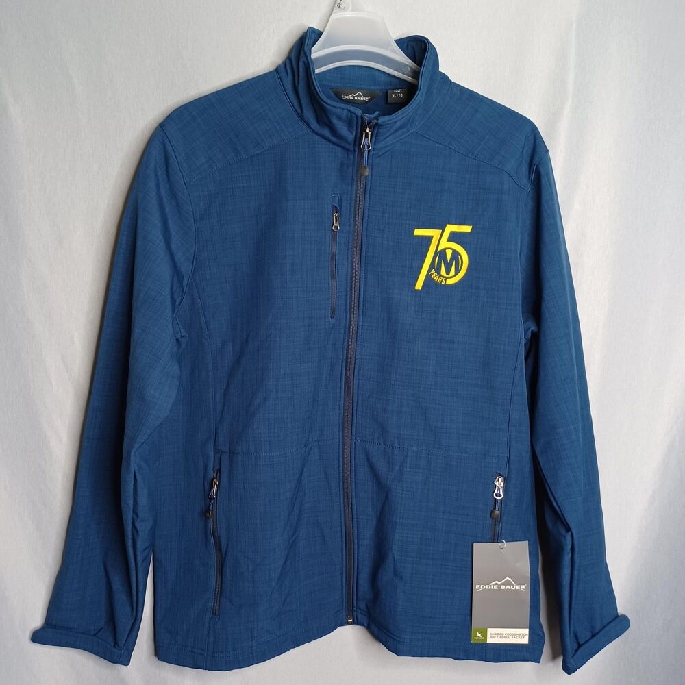 Eddie Bauer Jacket Mens XL Blue Shaded Crosshatch Soft Shell Zip Outdoors
